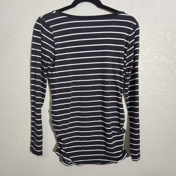 BumpStart Maternity Shirt Womens Medium Striped Long Sleeve Ruched Top - Picture 3 of 8